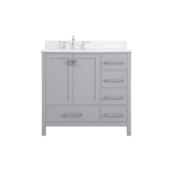 Unbranded Simply Living 36 in. W x 22 in. D x 34 in. H Bath Vanity in Gray with Calacatta White Engineered Marble Top
