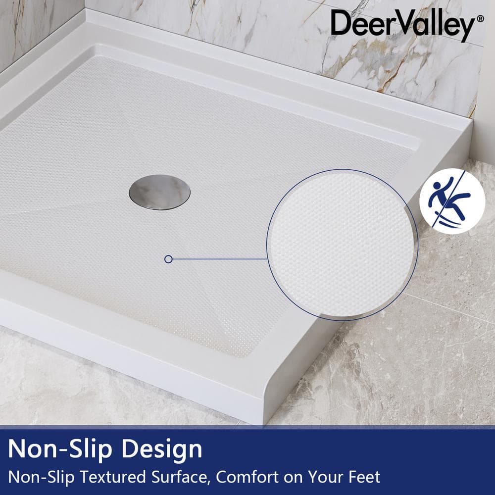 DeerValley 35" White Acrylic Square Shower Base with Center Drain