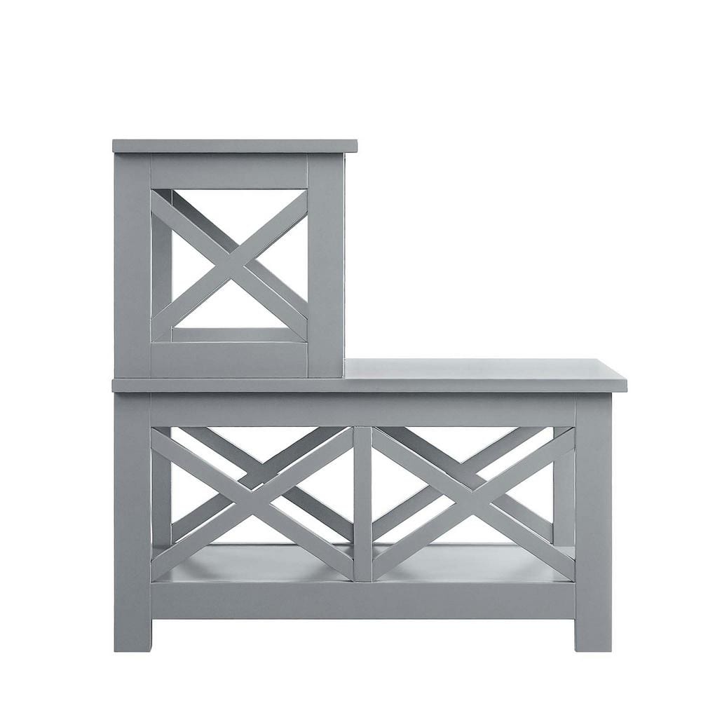 Oxford Gray L-Shaped Chairside End Table with X Frames