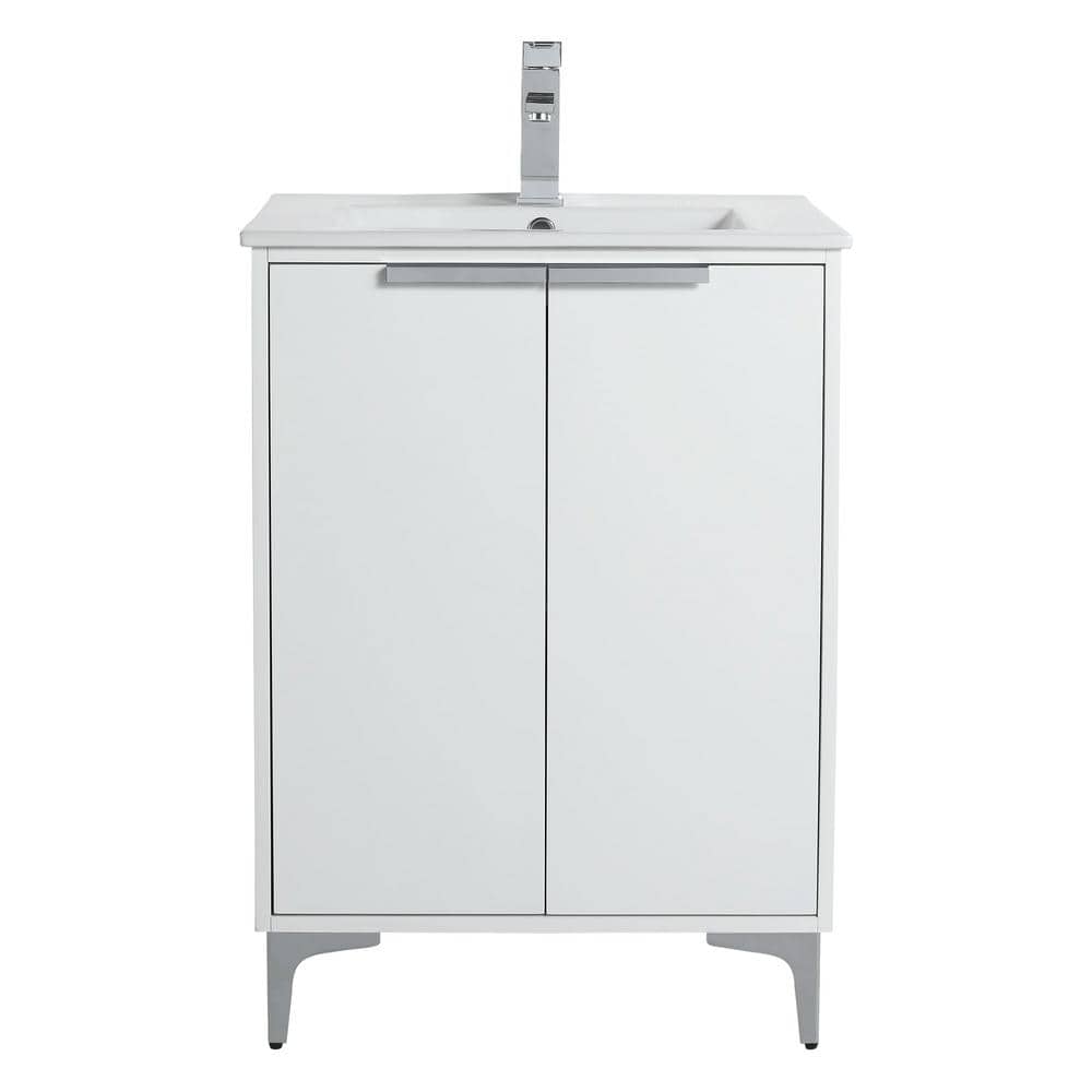 Matte White 24" Bathroom Vanity with Polished Chrome Hardware