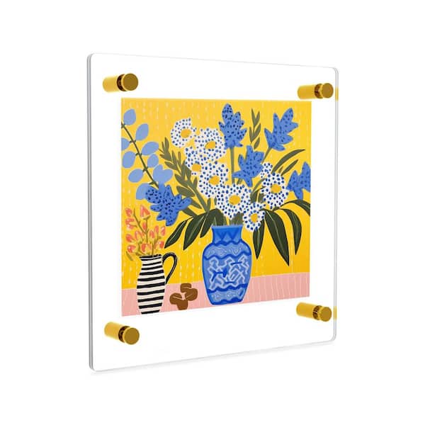 Fab Glass and Mirror 10 in. x 10 in. Square Double Acrylic Picture Frame with Gold Wall Mounted Magnet Best for 6 in. x 8 in. Art Size
