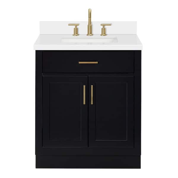 Hepburn 30 in. Single Sink Freestanding Bathroom Vanity in Black with Pure White Quartz Top