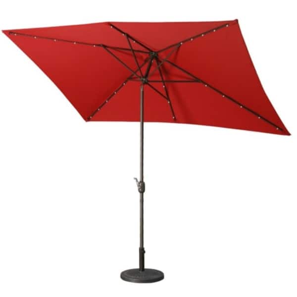 ITOPFOX 10 ft. Red Rectangular Adjustable Tilt LED Solar Lights Outdoor Patio Large Market Umbrella For Beach Outside