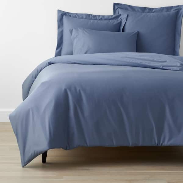 The Company Store Company Cotton Infinity Blue Solid 300-Thread Count Wrinkle-Free Sateen Queen Duvet Cover