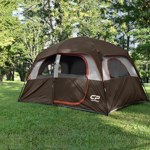 Brown 6-Person-Camping Tents Waterproof Windproof Family Tent Top