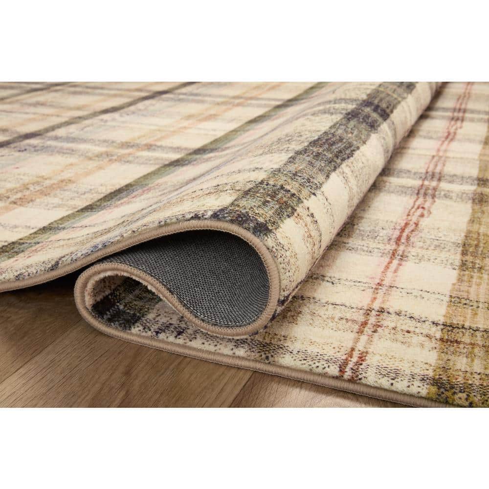 Ivory and Multi Plaid Synthetic Runner Rug 2'3" x 11'6"