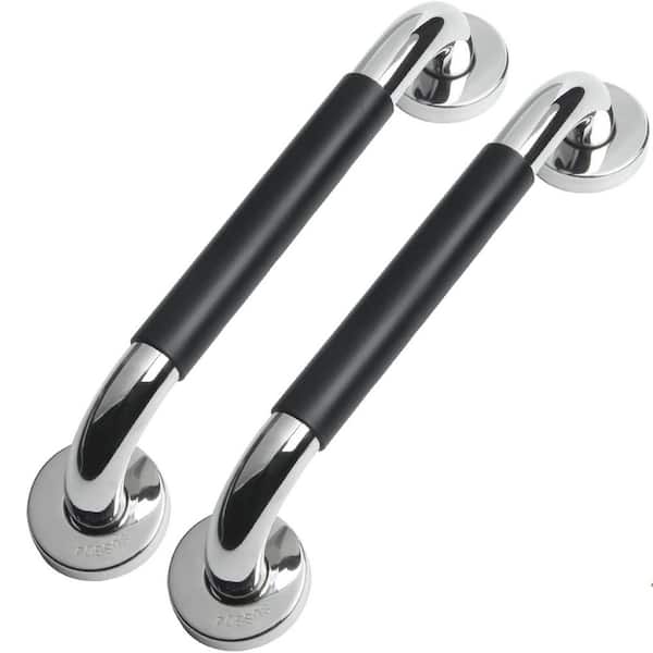 NVNOO 12 in. Stainless Steel Anti Slip Silicone Grab Bars for Bathroom, Seniors and Showers (2-Pack)