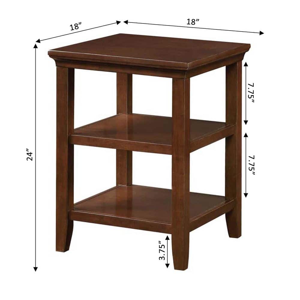Espresso Wood Rectangular End Table with Shelves