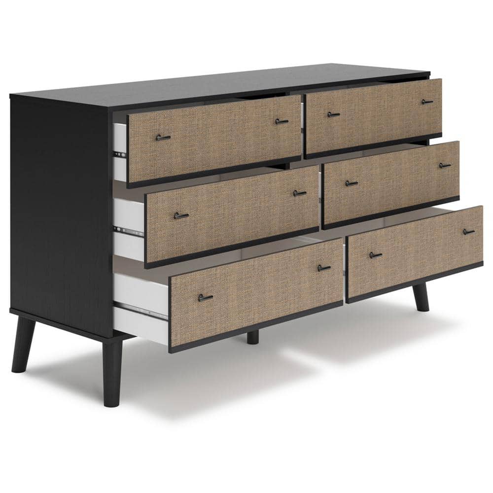 Charlang Mid-Century Modern Black & Beige 6-Drawer Dresser