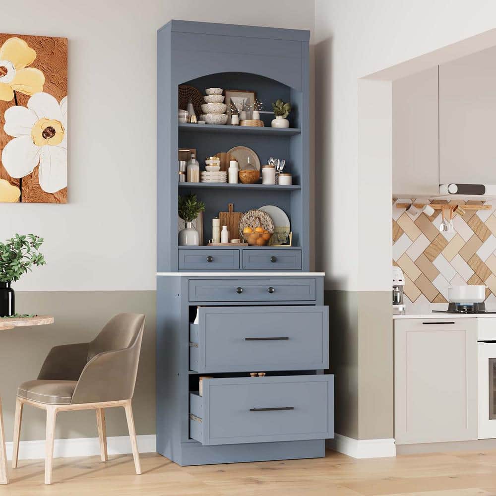 Modern 83.7 in. Gray Kitchen Pantry Cabinet Home Display Cupboard with Faux