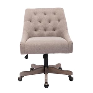 Brown Modern Linen Fabric Upholstered Adjustable Swivel Task Chair with Wooden Base