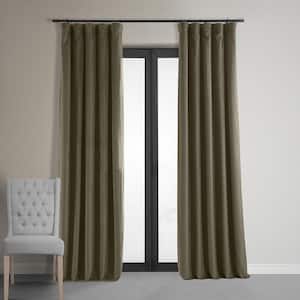 Denver Taupe Velvet Solid 50 in. W x 120 in. L Lined Rod Pocket Blackout Curtain