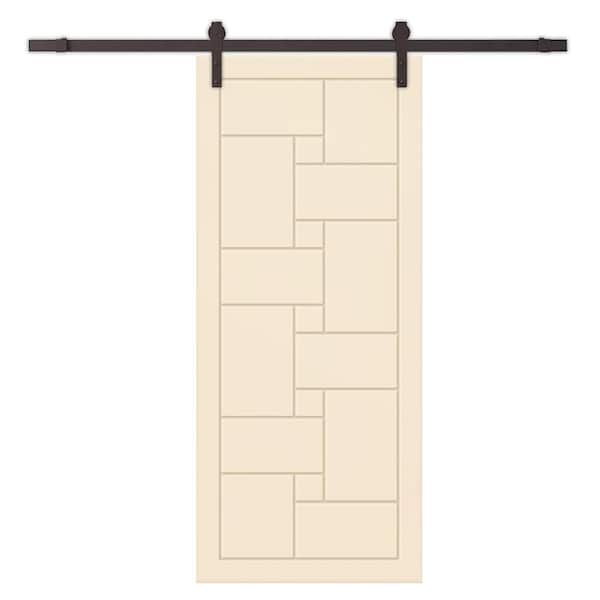 CALHOME 30 in. x 96 in. Beige Painted Composite MDF Paneled Interior Sliding Barn Door with Hardware Kit