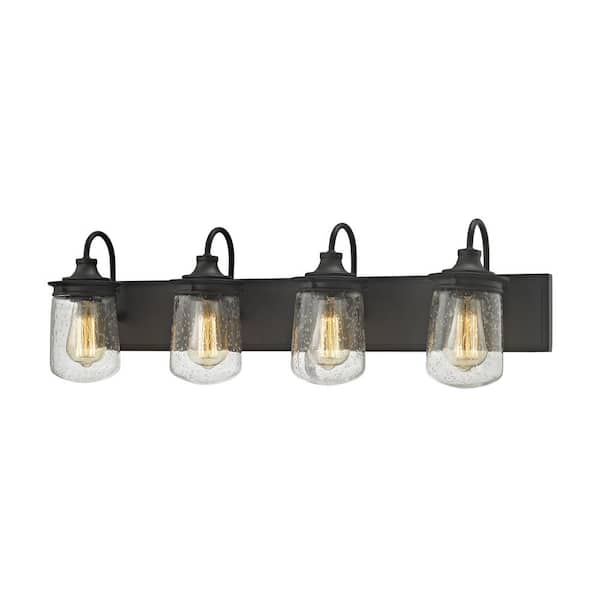 Titan Lighting Hamel 4-Light Oil Rubbed Bronze with Clear Seedy Glass Bath Light