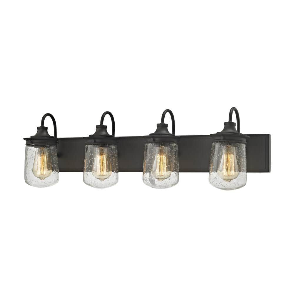 Hamel Oil Rubbed Bronze 32" Vanity Light with Clear Seedy Glass