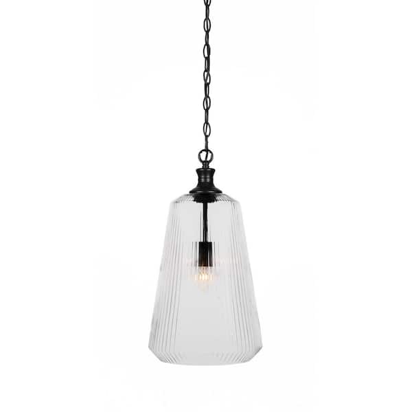 Unbranded Orleans 60-Watt 1-Light Matte Black Shaded Mini Pendant Light with Glass Shade