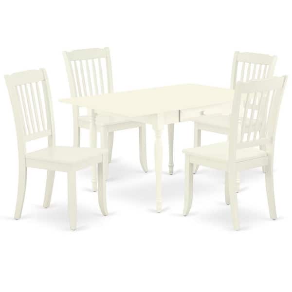 East West Furniture 5-Piece Linen White Finish Solid Wood Top - Dining Room Set with Dropleaf - Seats 4