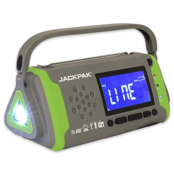 JACKPAK 6-In-1 Portable Power Bank with AUX Speaker, AM/FM Radio, Alarm, SOS Alarm and Weather Alert