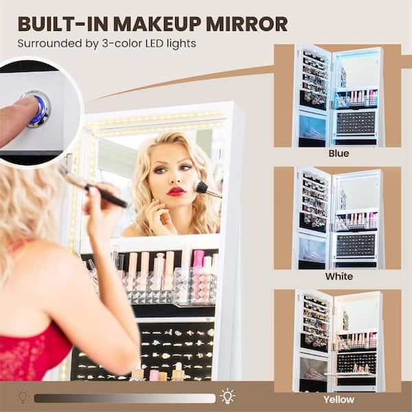 Costway 360 Degree Swivel LED Mirror White Jewelry Box