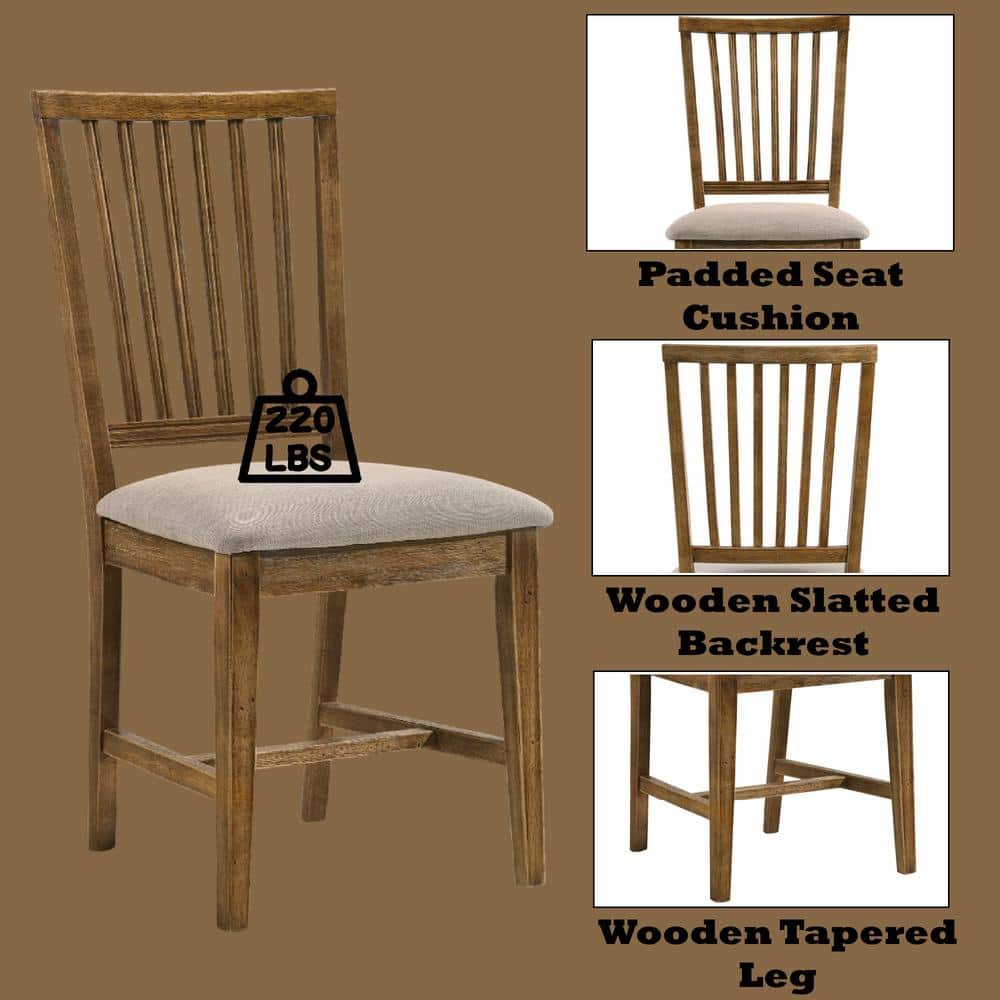 Beige Linen Upholstered Ladderback Side Chair with Wood Frame