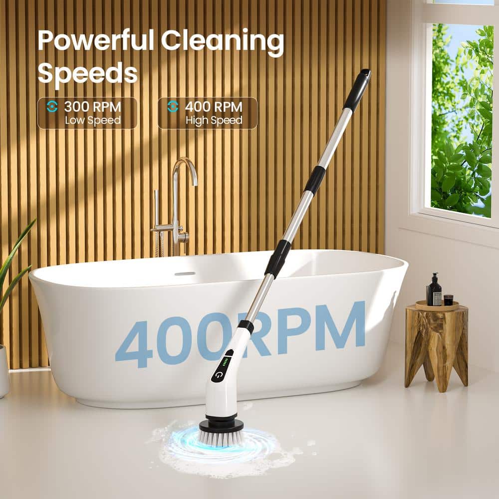 Cordless Electric Spin Scrubber with Adjustable Handle and 7 Heads