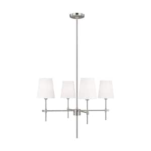 Baker 4-Light Brushed Nickel Hanging Chandelier With White Linen Fabric Shades