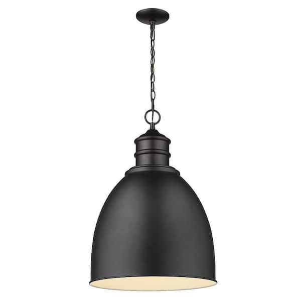 HomeRoots 100-Watt 1-Light Black Pendant Light with Metal, No Bulbs Included