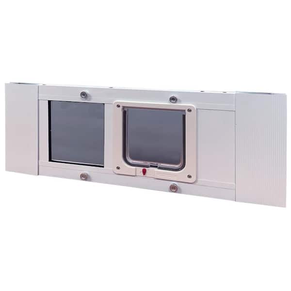 Ideal Pet Products 6.25 in. x 6.25 in. Small White Cat Flap Pet Door Insert for 23 in. to 28 in. Wide Aluminum Sash Window