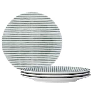 Green Hammock 9.5 in. (Green) Porcelain Stripes Coupe Salad Plates, (Set of 4)