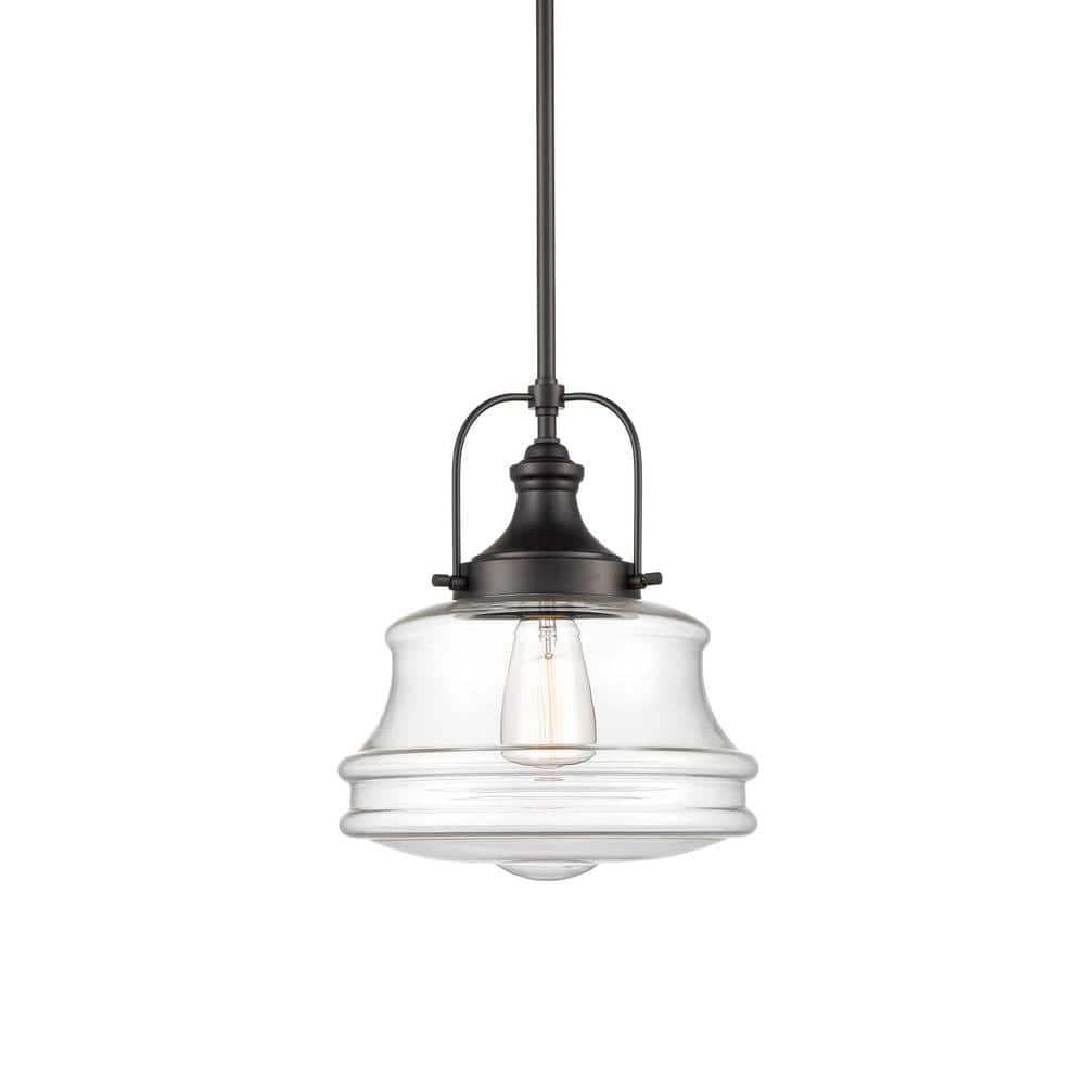 Black Polished Metal Industrial Pendant Light with Clear Glass Shade