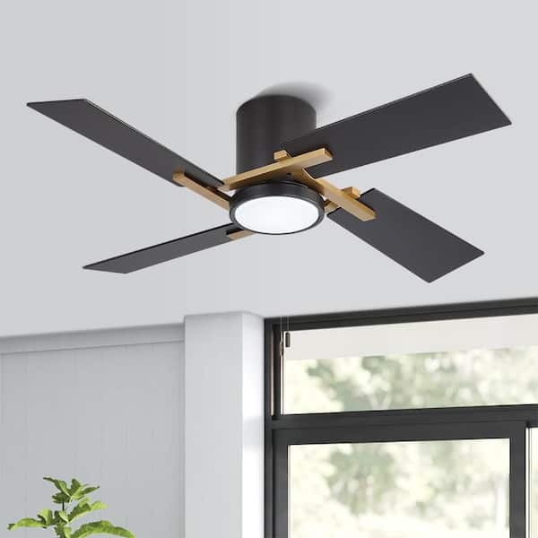 48Inch 4 Two-color Fan Blades Dc Motor Indoor Standard Ceiling Fan With Light Kit And Remote Black and Gold