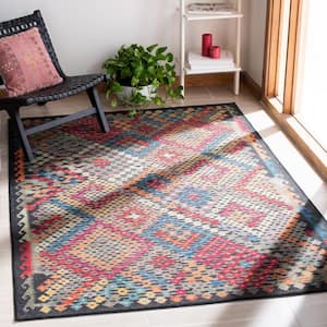 Journey Charcoal/Red 4 ft. x 6 ft. Machine Washable Ikat Area Rug