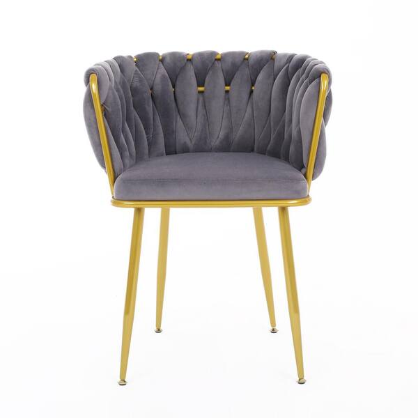 Unbranded Gray Mid-Century Velvet Arm Chair with Back Arm Tufted Upholstered Chair with Gold Metal Legs
