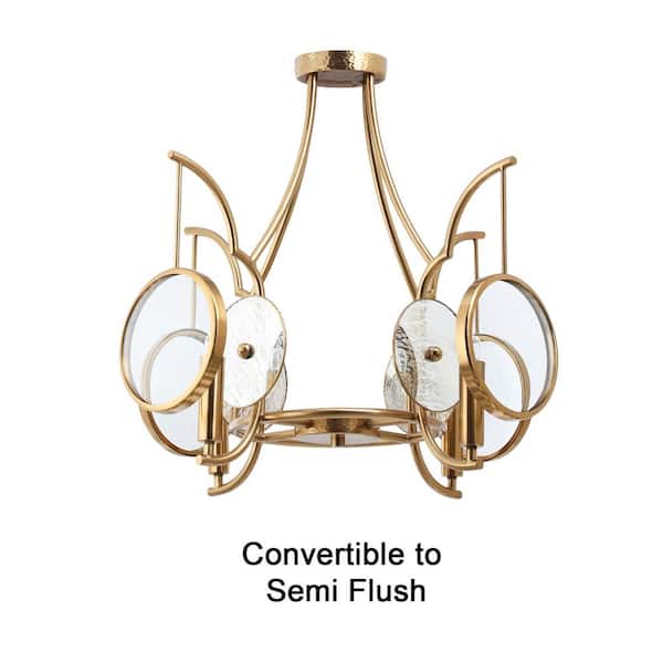 Into Focus 22 in. 4-Light Artisan Brass Contemporary Semi-Flush to Pendant with Clear Glass Shades and No Bulbs Included