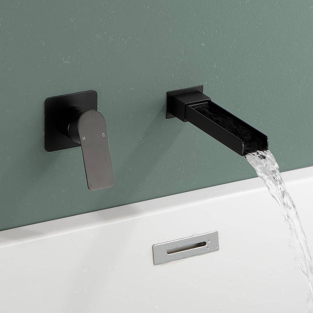 Matte Black Wall Mount Waterfall Tub Filler Faucet