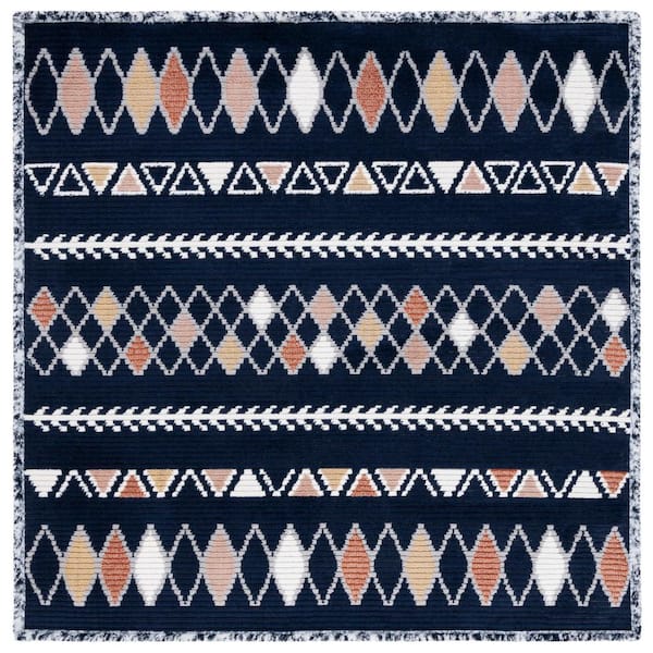 Marrakesh Navy/Multi 7 ft. x 7 ft. Square Geometric Striped Area Rug
