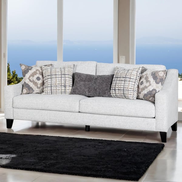 Furniture of America Parbal 86 in. Track Arms Fabric Rectangle Sofa with Loose Back Pillows and Reversible Seats in Off-White