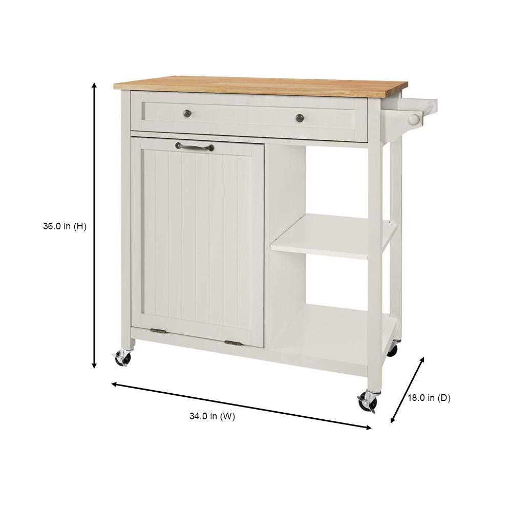 StyleWell Bainport Ivory Wooden Rolling Kitchen Cart Butcher Block Top