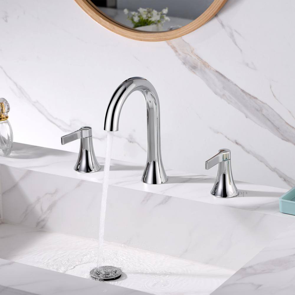 Chrome Widespread 2-Handle Bathroom Faucet with Drain Assembly
