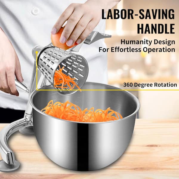 Rotary Cheese Grater with Handle & Upgraded Suction Base - Cheese Shredder  with 5 Interchangeable Stainless Steel Blades - Multifunctional Vegetable
