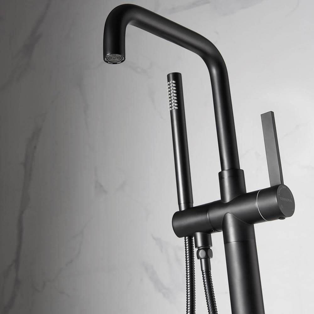 Matte Black Freestanding Tub Faucet with Hand Shower