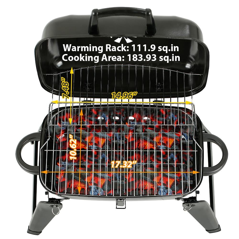 Compact Black Porcelain Portable Charcoal Grill