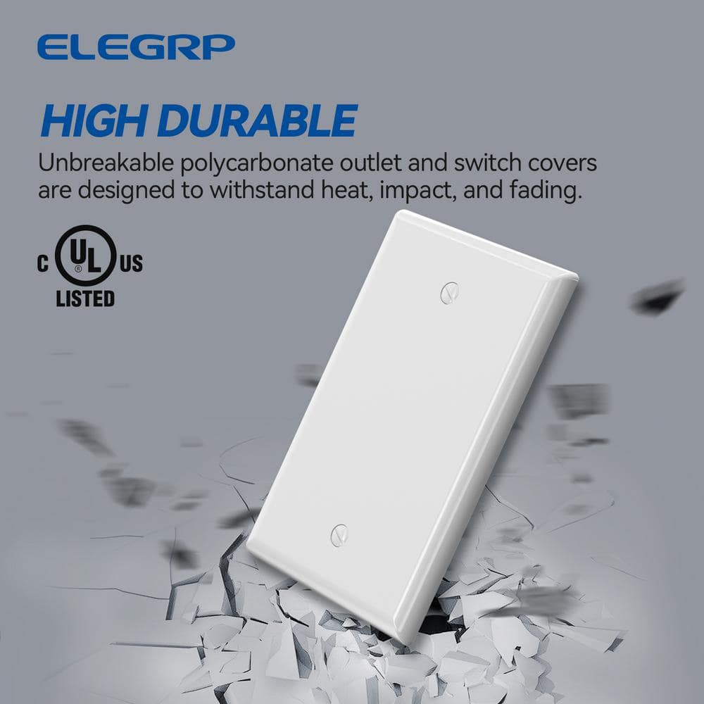 White Rectangular Plastic 1-Gang Blank Wall Plate Set