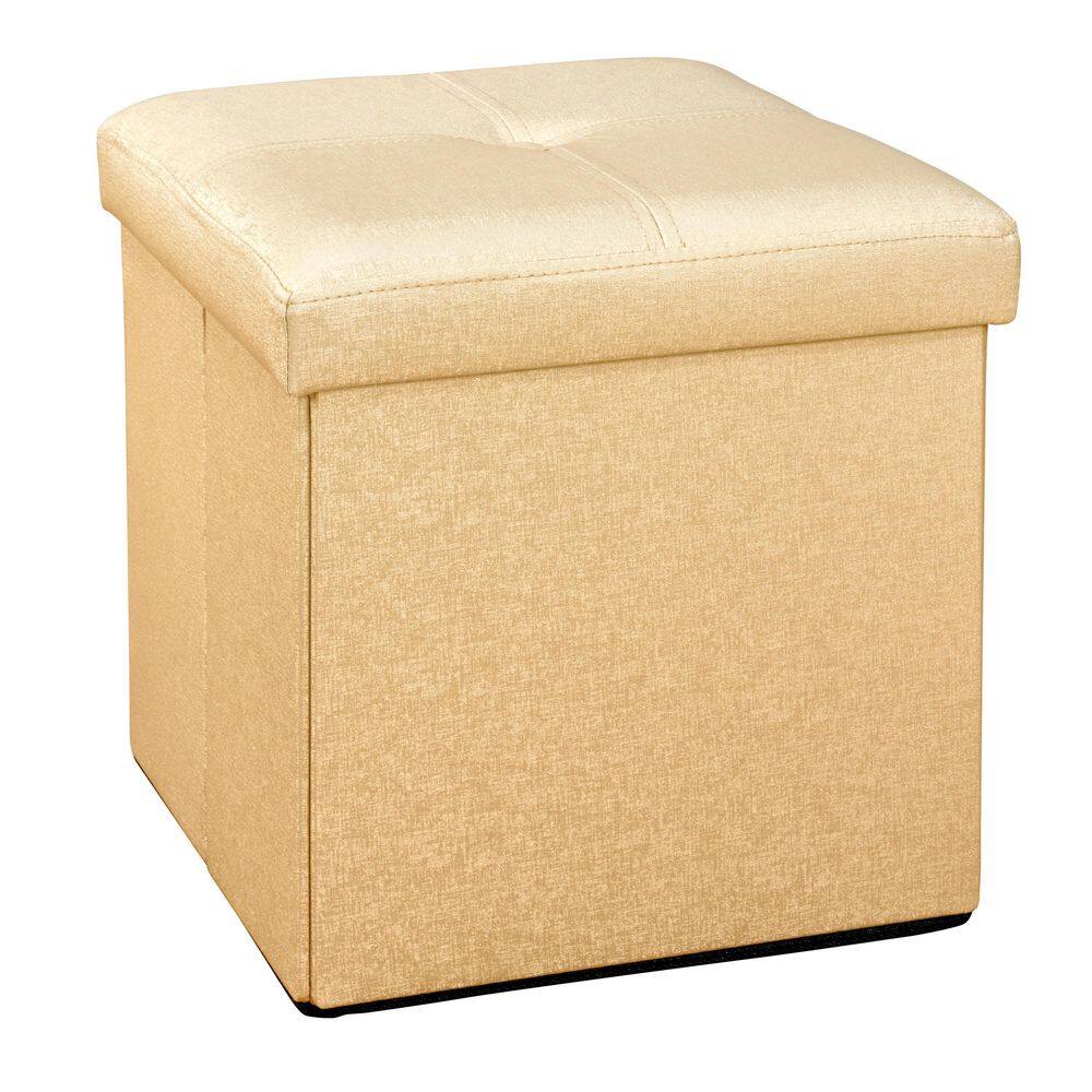 Elegant Gold Faux Leather Folding Storage Ottoman Cube