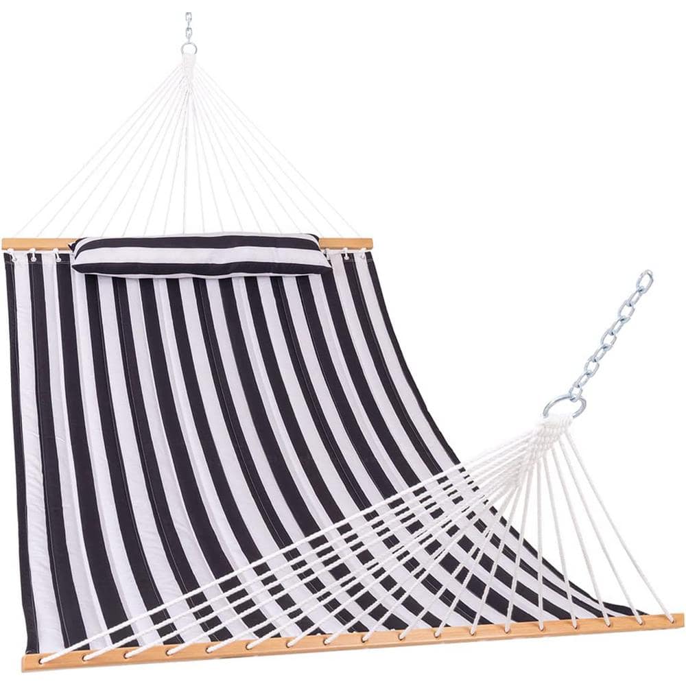 12 ft. Quilted Fabric Hammock with Pillow, Double 2 Person Hammock (Black W