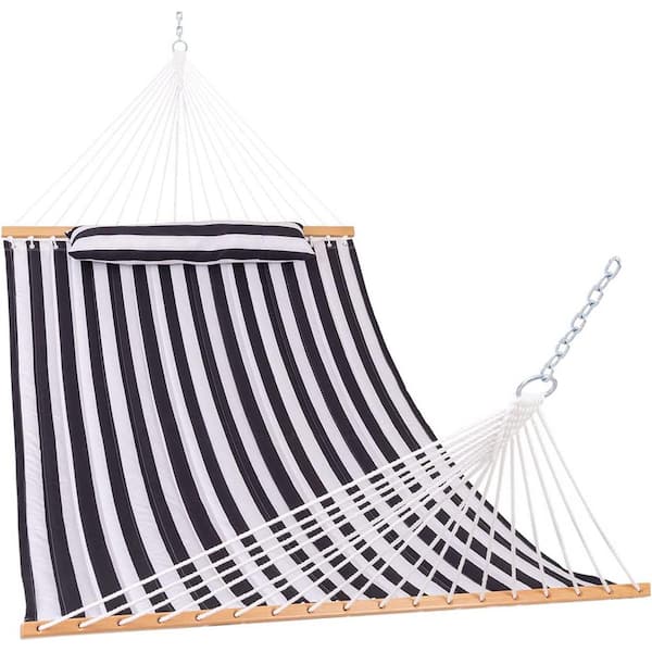 Unbranded 12 ft. Quilted Fabric Hammock with Pillow, Double 2 Person Hammock (Black White)