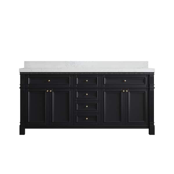 Willow Collections Paris 72 in. W x 22 in. D x 36 in. H Double Sink Bath Vanity in Black with 2 in. Empira White qt. Top