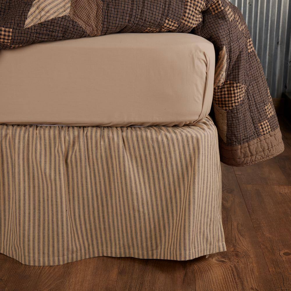 Charcoal Black and Tan Cotton Queen Bed Skirt with Split Corners