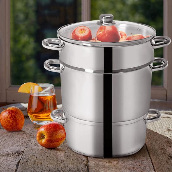 ANGELES HOME 11 qt. Stainless Steel Multi Lever Fruit Juicer Steamer Stock Pot Safe Loop Handles M46 8KC721 The Home Depot