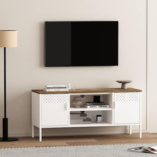 Manhattan Comfort Landen Modern White TV Stand Fits TVs up to 40 in. with 6 Shelves and Cable Management